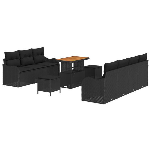 vidaXL Garden Sofa Set with Cushion with Storage 10 pcs Black