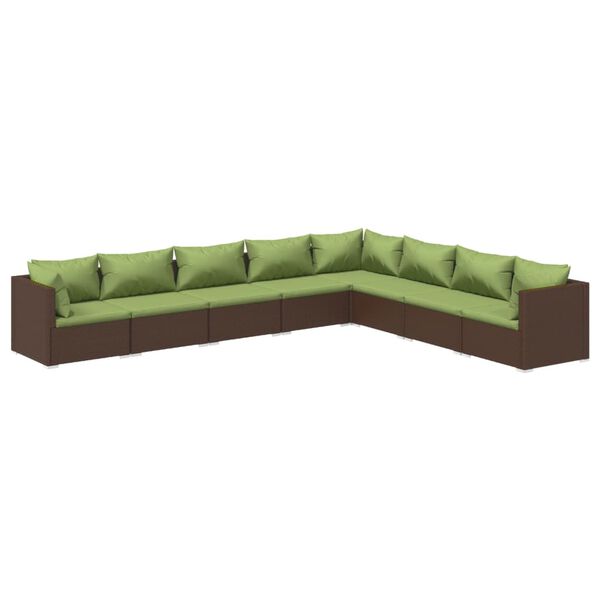 vidaXL 8 Piece Garden Lounge Set with Cushions Poly Rattan Brown