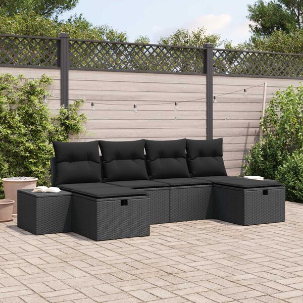vidaXL Garden Sofa Set with Cushion 6 pcs Black Poly Rattan