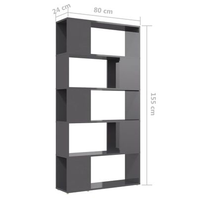 vidaXL Book Cabinet Room Divider High Gloss Grey 80x24x155 cm Engineered Wood