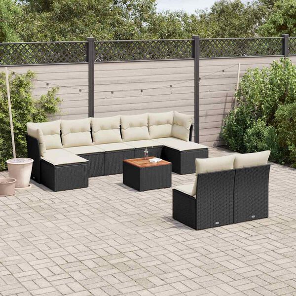 vidaXL 10 Piece Garden Sofa Set with Cushions Black Poly Rattan