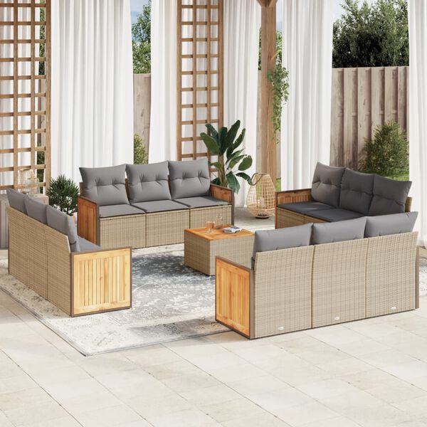 vidaXL 13 Piece Garden Sofa Set with Cushions Beige Poly Rattan