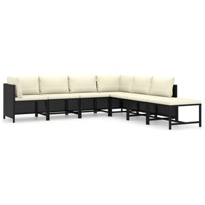 vidaXL 7 Piece Garden Lounge Set with Cushions Poly Rattan Black