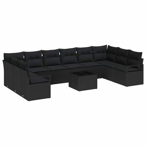 vidaXL Garden Sofa Set 11 pcs Black Poly Rattan