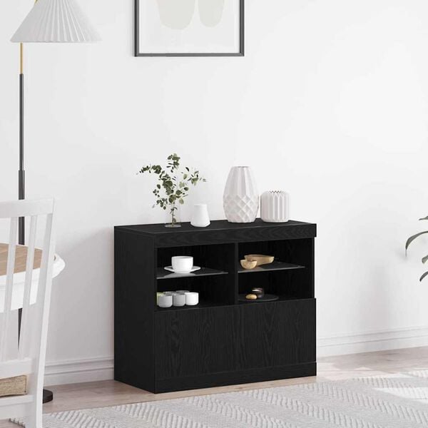 vidaXL LED Sideboard Black 81 x 37 x 66.5 cm Engineered Wood