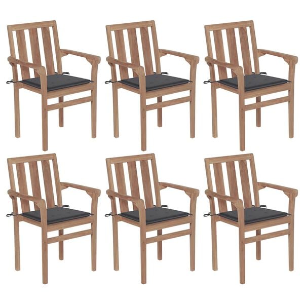 vidaXL Stackable Garden Chairs with Cushions 6 pcs Solid Teak Wood