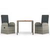 vidaXL 3 Piece Garden Dining Set with Cushions Grey Poly Rattan