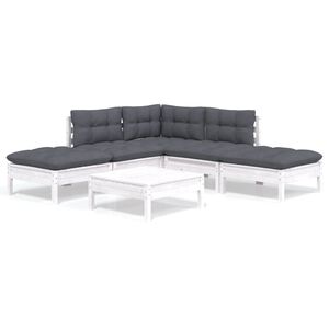 vidaXL 6 Piece Garden Lounge Set with Cushions White Pinewood