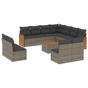 vidaXL 12 Piece Garden Sofa Set with Cushions Grey Poly Rattan