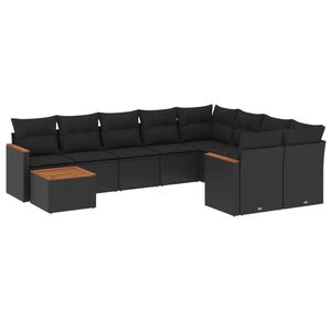 vidaXL 10 Piece Garden Sofa Set with Cushions Black Poly Rattan