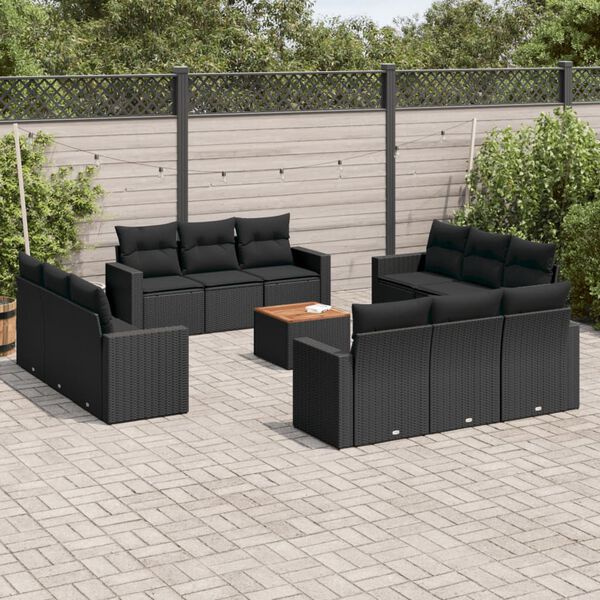 vidaXL 13 Piece Garden Sofa Set with Cushions Black Poly Rattan