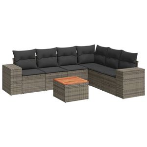 vidaXL 7 Piece Garden Sofa Set with Cushions Grey Poly Rattan