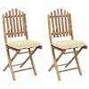vidaXL Folding Chairs 2 pcs with Cushions Bamboo