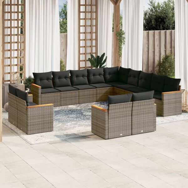 vidaXL 13 Piece Garden Sofa Set with Cushions Grey Poly Rattan