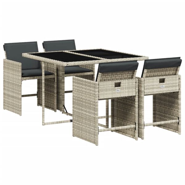 vidaXL 5 Piece Garden Dining Set with Cushions Light Grey Poly Rattan