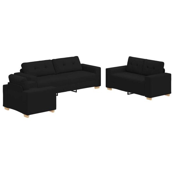 vidaXL Sofa 3 pcs Black 221 x 80 x 80 cm Fabric