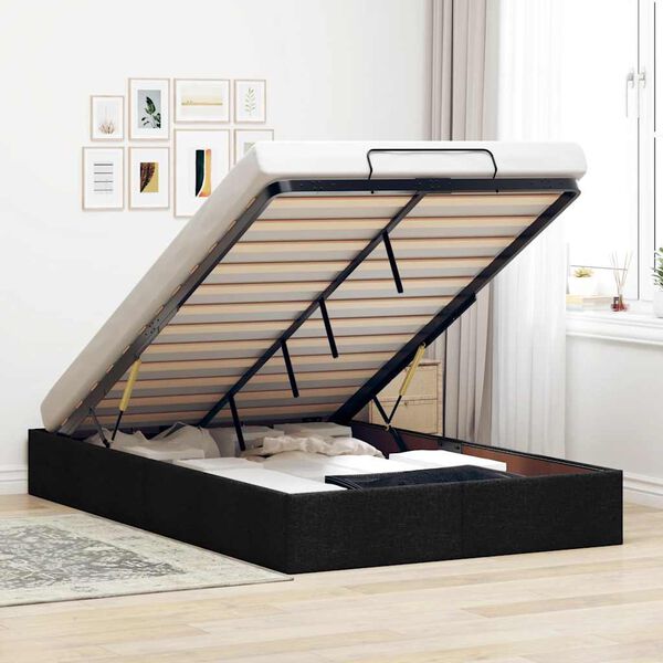 vidaXL Ottoman Storage Bed Frame without Mattress Black King Single Fabric