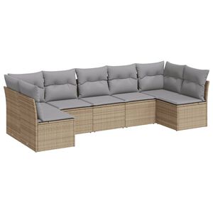 vidaXL 7 Piece Garden Sofa Set with Cushions Beige Poly Rattan