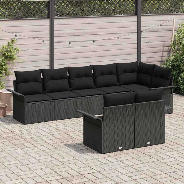 vidaXL Garden Sofa Set with Storage 8 pcs Black Poly Rattan