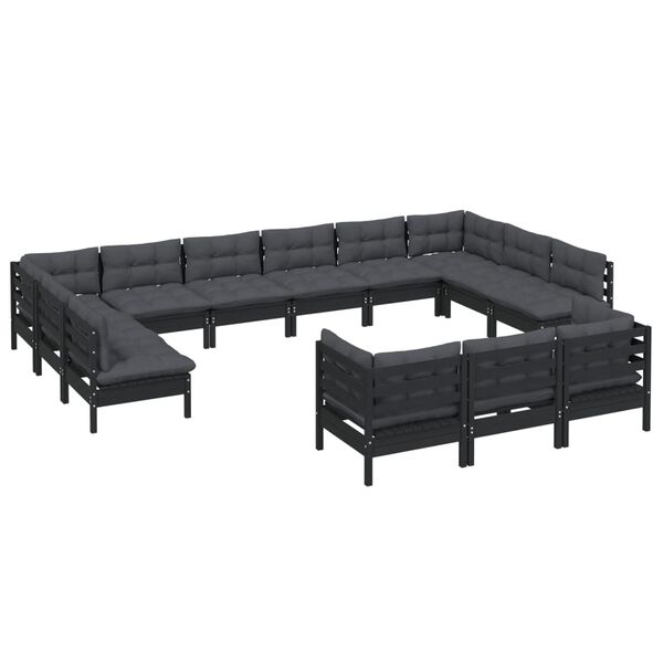 vidaXL 13 Piece Garden Lounge Set with Cushions Black Pinewood