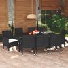 vidaXL 9 Piece Garden Dining Set with Cushions Poly Rattan Black