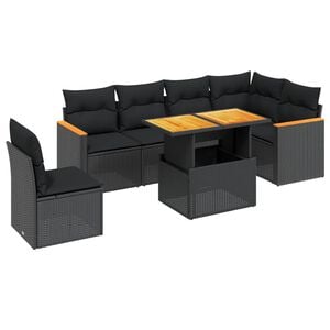 vidaXL 7 Piece Garden Sofa Set with Cushions Black Poly Rattan