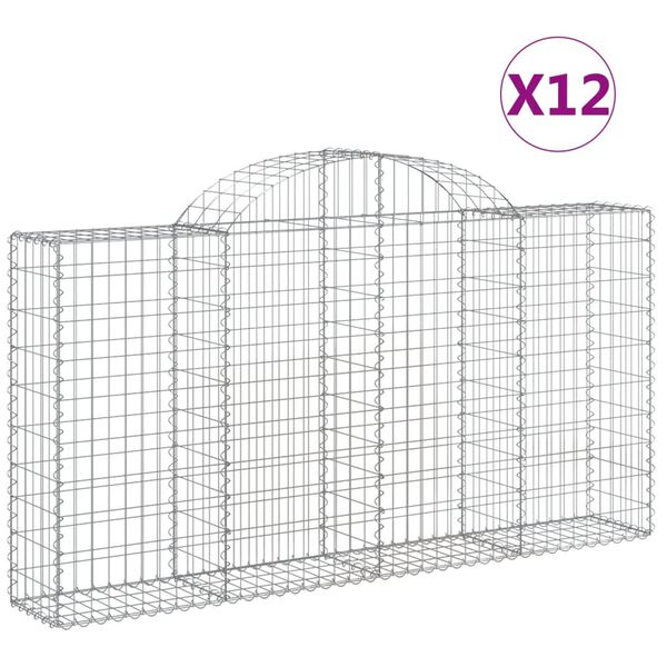 vidaXL Arched Gabion Baskets 12 pcs 200x30x100/120 cm Galvanised Iron