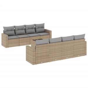 vidaXL 9 Piece Garden Sofa Set with Cushions Beige Poly Rattan