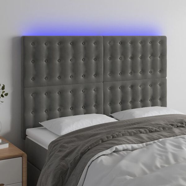 vidaXL LED Headboard Dark Grey 144 cm Velvet
