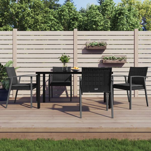 vidaXL 5 Piece Garden Dining Set with Cushions Poly Rattan and Steel