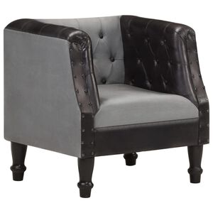 vidaXL Tub Chair | Black and Grey | Real goat leather, canvas, solid mango wood