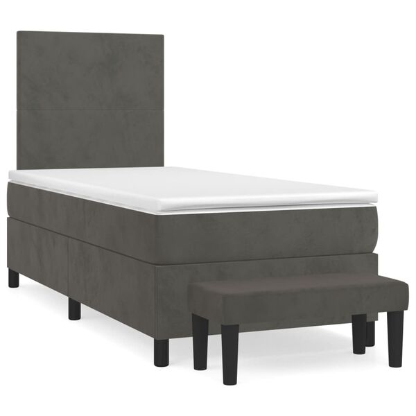 vidaXL Box Spring Bed with Mattress Dark Grey 106x203 cm King Single Size Velvet