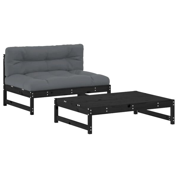 vidaXL 2 Piece Garden Lounge Set with Cushions Black Solid Wood