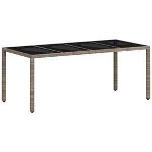 vidaXL Garden Table with Glass Top Light Grey 190x90x75 cm Poly Rattan