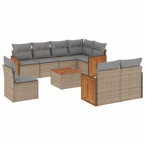 vidaXL 9 Piece Garden Sofa Set with Cushions Beige Poly Rattan