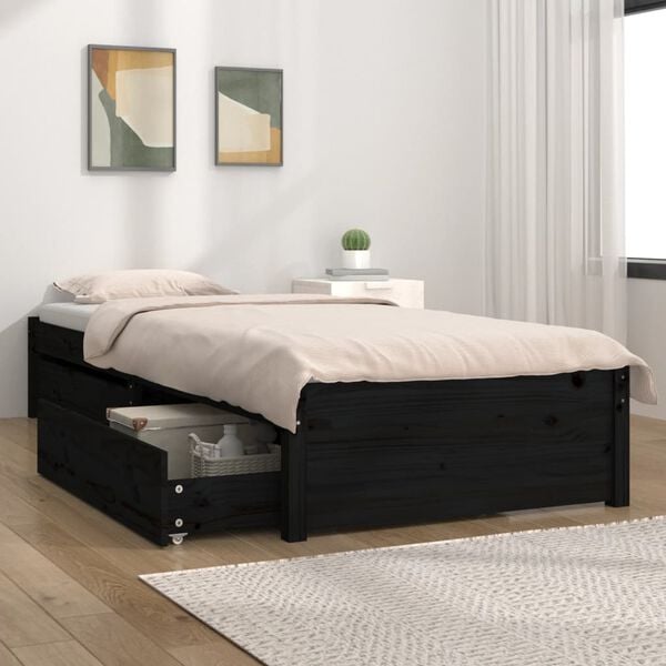 vidaXL Bed Frame without Mattress with Drawers Black Single