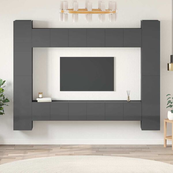 vidaXL 10 Piece TV Cabinet Set High Gloss Grey Engineered Wood