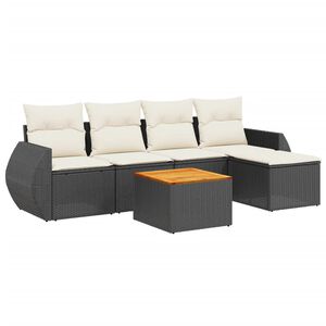 vidaXL 6 Piece Garden Sofa Set with Cushions Black Poly Rattan