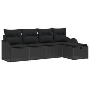vidaXL Garden Sofa Set 5 pcs 4-Seater Black Poly Rattan