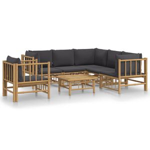 vidaXL 7 Piece Garden Lounge Set with Dark Grey Cushions Bamboo