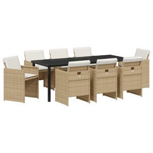 vidaXL Garden Dining Set 9 pcs Beige Poly Rattan