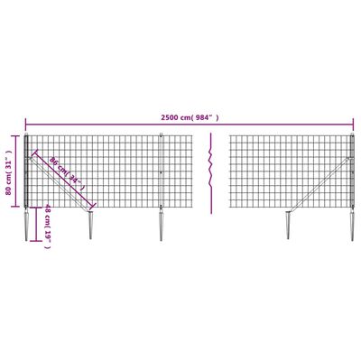 vidaXL Wire Mesh Fence with Spike Anchors Green 0.8x25 m