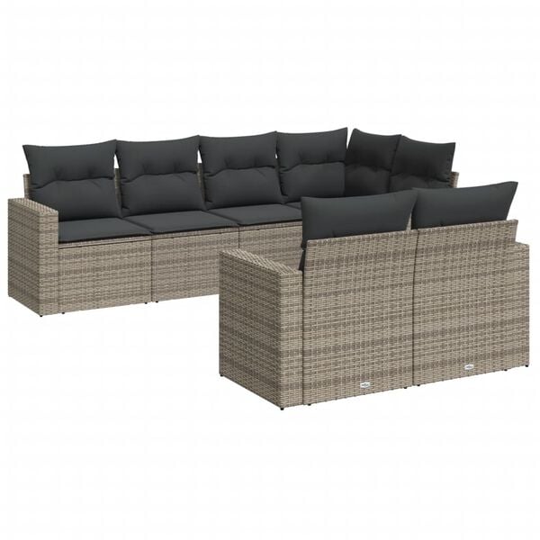 vidaXL 7 Piece Garden Sofa Set with Cushions Grey Poly Rattan