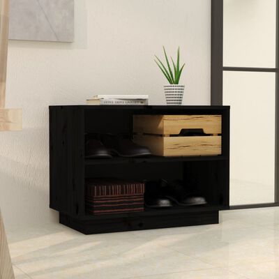 vidaXL Shoe Cabinet Black 60x34x45 cm Solid Wood Pine