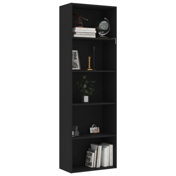 vidaXL 5-Tier Book Cabinet Black 60x30x189 cm Engineered Wood