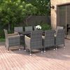 vidaXL 9 Piece Garden Dining Set with Cushions Poly Rattan and Glass