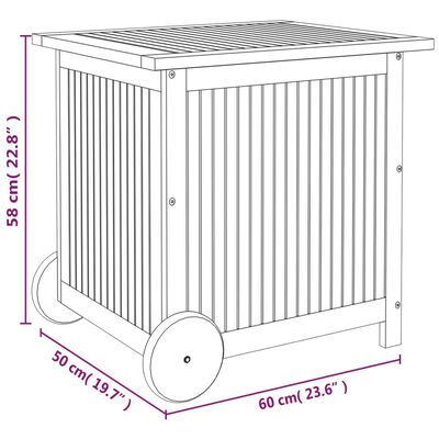 vidaXL Garden Storage Box with Wheels 60x50x58 cm Solid Wood Acacia