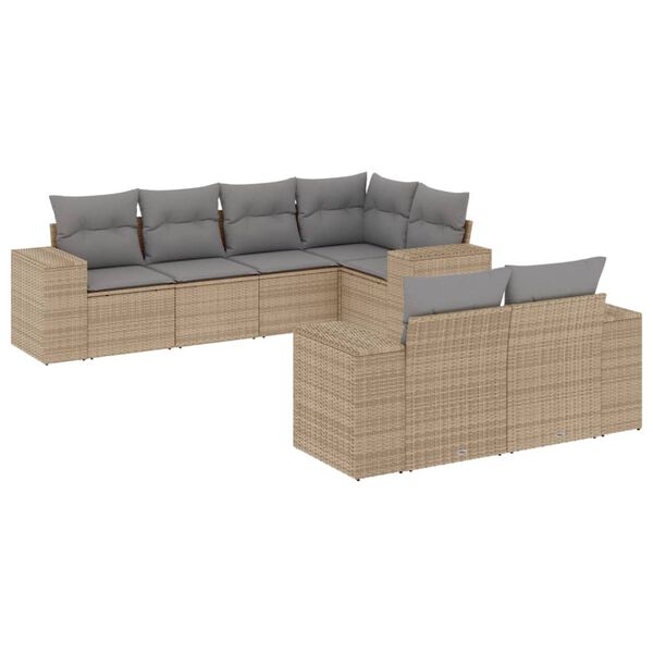 vidaXL 7 Piece Garden Sofa Set with Cushions Beige Poly Rattan