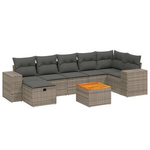 vidaXL 8 Piece Garden Sofa Set with Cushions Grey Poly Rattan