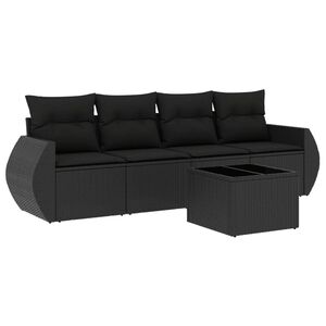 vidaXL 5 Piece Garden Sofa Set with Cushions Black Poly Rattan
